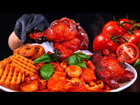 ASMR 베이컨 토마토 스파게티 자메이카 통다리구이 벌집감튀 먹방 Bacon Tomato Pasta
