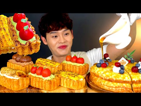 ASMR 크림가득 들어있는 파롤앤랑그 파이 딸기 크레이프케이크 먹방 Strawberry Crepe Cake
