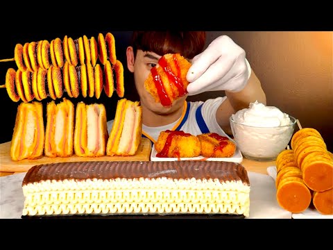 ASMR 팬케이크꼬치 바삭 몬테크리스토 토스트 초코바닐라 아이스크림 먹방 Crispy Toast With