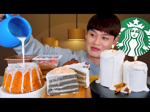 ASMR 양초케이크 초코딸기 티라미수 촉촉 초코 생크림 케이크 우유 부어 먹방 Candle Cakes