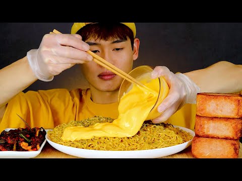 미고랭라면에 치즈소스부어서 통스팸과먹어본 먹방 Indomie Mi Goreng With Spam