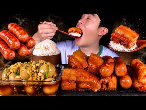 ASMR 보리흰쌀밥과 고추장양념수육 마약계란장 뽀득소세지 통각김치 먹방 Rice With Soy Sauce
