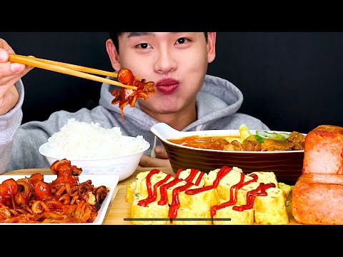 따끈한 집밥먹방 쭈꾸미볶음 계란말이 통스팸 돼지고기김치찌개 Korean Homemade Food