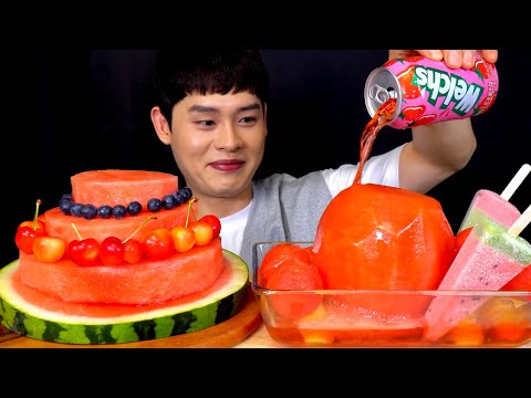 ASMR 시원한 통수박화채 수박케이크 수박 아이스크림 꽁꽁 먹방 Cool Ice Watermelon