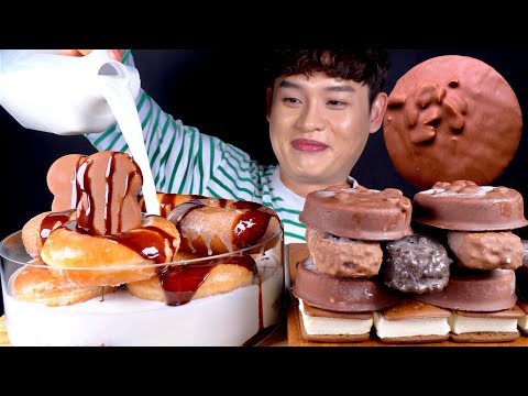 ASMR 우유에 퐁당 촉촉한 글레이즈도넛 킷캣바 오레오바 쿠키오 아이스크림 먹방 Glaze