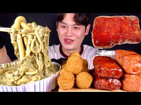 ASMR 말차크림떡볶이 뿌링카이막치즈볼 양념치즈돈까스 통스팸 먹방 Green Tea Tteokbokki