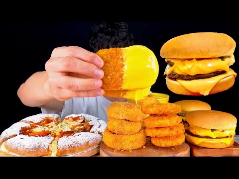 ASMR 치즈듬뿍 시카고피자 바사삭 해쉬브라운 어니언링 더블치즈버거 먹방 Chicago Pizza With