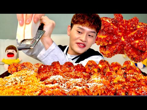 ASMR 매운 해물찜에 떨어진 눈꽃치즈와 매운닭꼬치 라면 먹방 Spicy Steamed Seafood