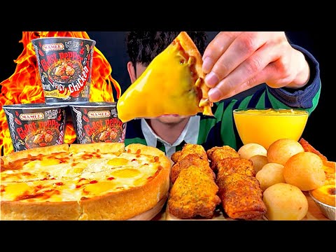ASMR 치즈가득 시카고피자와 고추바사삭 고스트페퍼라면 치즈볼 에그타르트 먹방 Chicago Pizza