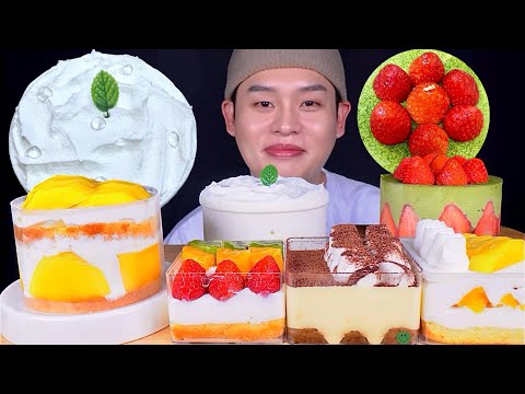 ASMR 생크림 듬뿍 디저트 생망고 생딸기 생크림 케이크 보틀 티라미수 먹방 Mango Strawberry