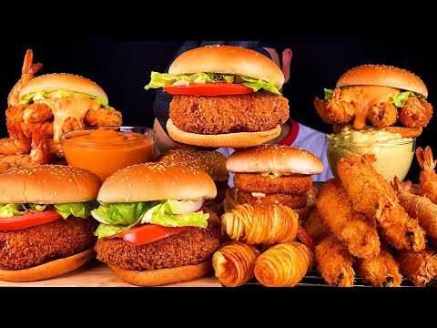 ASMR 롯데리아 두둠스파이시 새우버거 사각새우버거와 모둠새우튀김 먹방 Fried Shrimp Burger