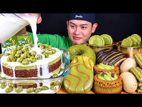 ASMR 말차케이크 우유 말차초코파이 말차티라미수 말차쿠키 먹방 Matcha Cake Milk Matcha