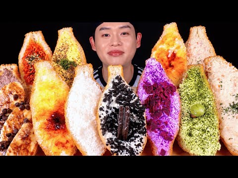 ASMR 각종크림과 불닭볶음면 계란사라다 참치샐러드가 들어간 튀김식빵 먹방 Assorted Cream