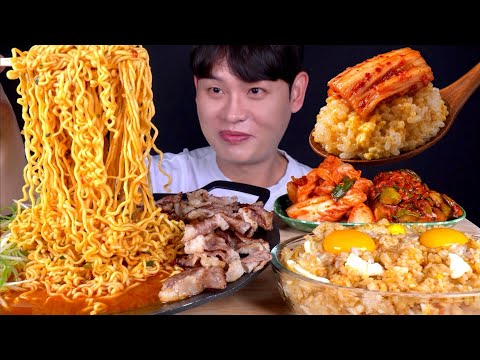 ASMR 칼칼한 라면 차돌박이 파채토핑과 간장계란밥 같절이 오이소박이 먹방 Spicy Noodles