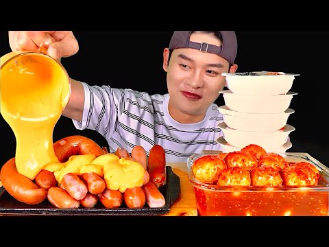ASMR 매운불계란 치즈킬바사 모둠소세지 따뜻한 흰쌀밥 먹방 Cheese Sausages With