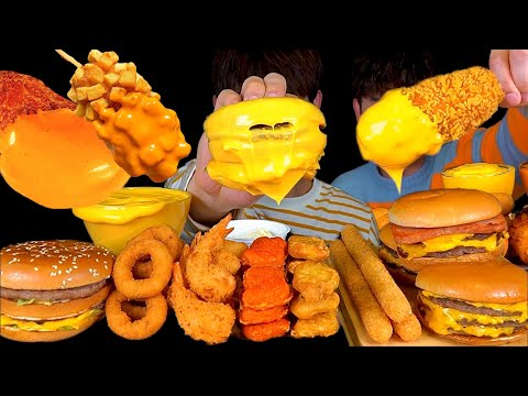 ASMR 치즈 듬뿍 찍먹방 모음집 트리플 치즈버거 롱치즈스틱 감자핫도그 먹방 Cheese Sauce
