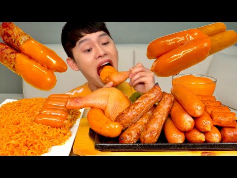 ASMR 매콤새콤 비빔면과 훈제닭다리 모듬 소세지 훈제햄 먹방 Spicy Noodles With