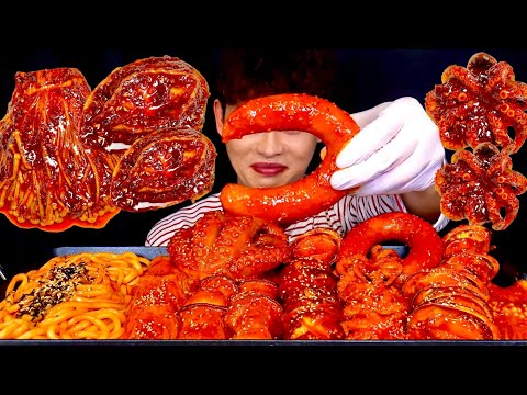 ASMR 매콤한 불닭팽이버섯과 해물찜 전복 문어 쭈꾸미 먹방 Spicy Seafood With Spicy
