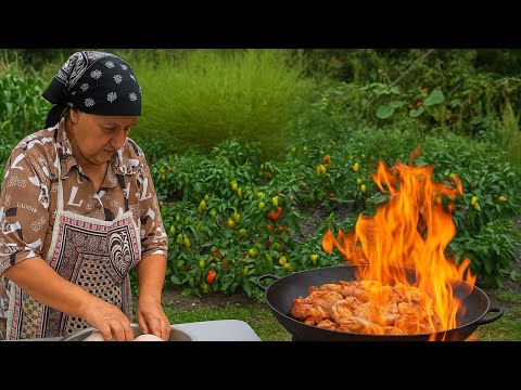 SWEET GRANDMA Prepares Delicious Chicken Feast Fresh Fruit