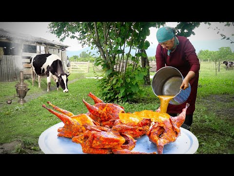 AZERBAIJAN RURAL LIFE Grandma Cooked Whole Chicken in Sadj