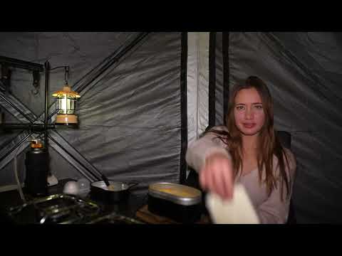 Solo Winter Camping in a Hot Tent Blizzard 15 F Survival My