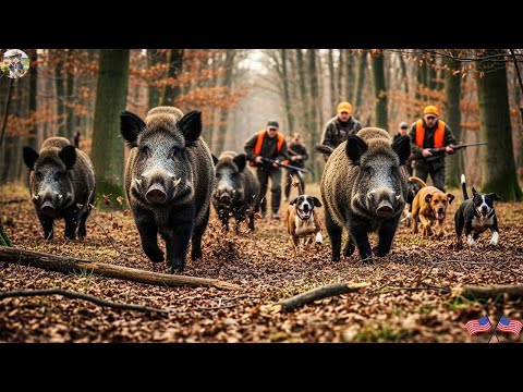 Herd of Giant Wild Boars Appear Thrilling Chase Through the