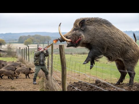Giant Old Hogs Dramatic Battle in Swamp Hunting Down