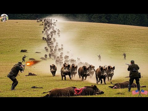Migrating Wild Boars Hunters and Farmers Stop Wild Boar