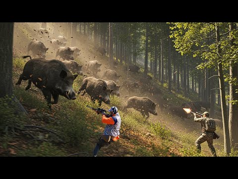 Too Fast Hundreds of Invasive Wild Boars Flooding in Farm