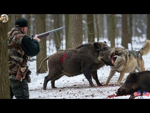 Hunting Wild Boar in the Cold Winter Hunter Uses Hunting