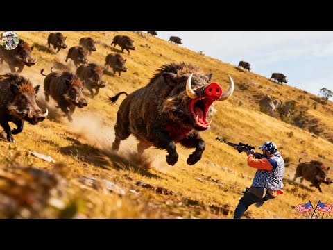 Unexpected Hunter Giant Wild Boar Appears Right on Hillside
