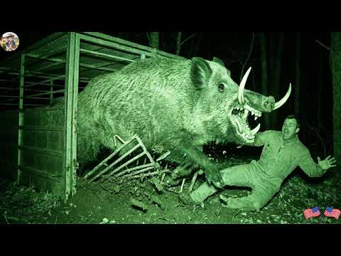 Wild Boar Monster Falls into Trap in the Night A Terrifying