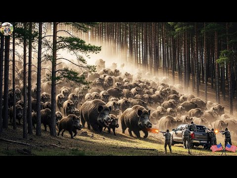 Hundreds of Wild Boars Storm the Farm Farmers and Hunters