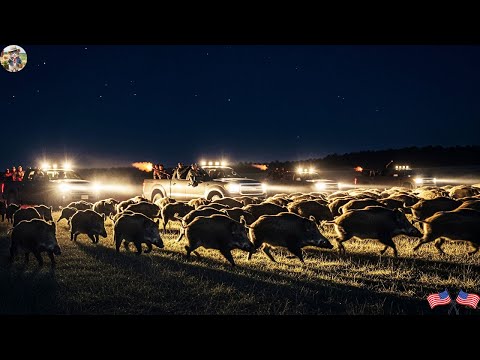 High Speed Night Chase Farmer Chases Wild Boars After They