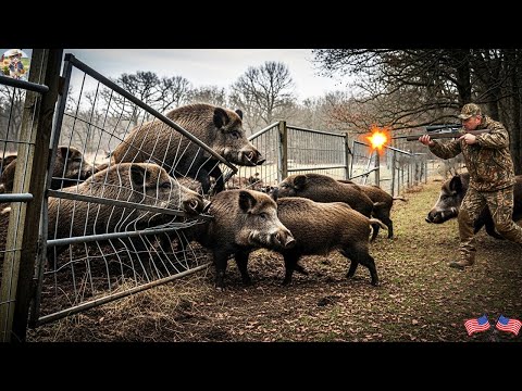 Giant Wild Boars Flood in Farm Break Iron Fence Invade
