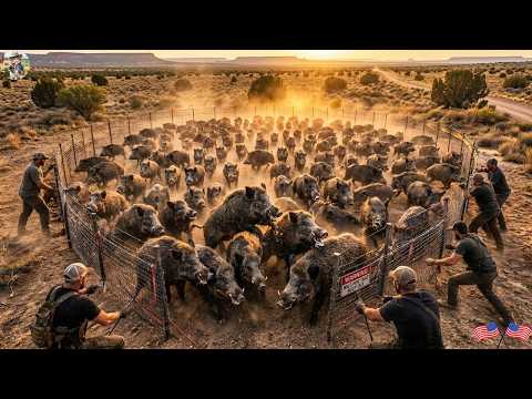 Hundreds of Wild Boars Panicked Inside One Massive Trap