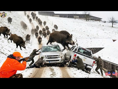 Savage Snow Ambush Wild Boar Charges Hunter and
