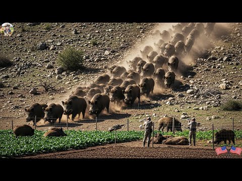 269 Wild Boars Invade Farm Farmers and Hunters Immediately