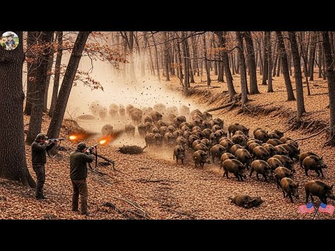 Large Scale Wild Boar Raid Hunter Takes Down Wild Boar With