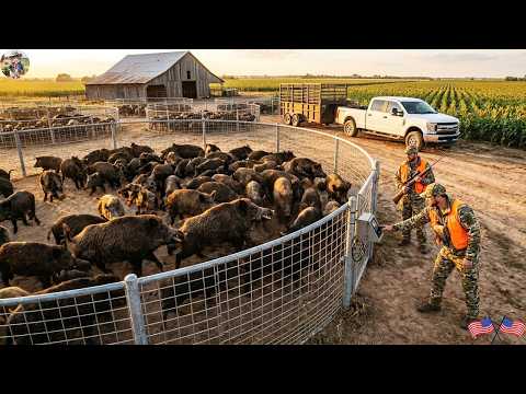 Hundreds Of Wild Hogs Rushed Into The Trap Farmer Builds