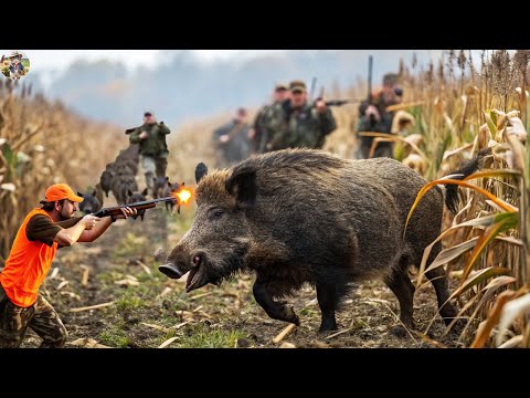 Wild Boar Burrows in Cornfield Spectacular Capture in Iowa