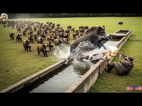 Dangerous Giant Hogs Beautiful Wild Boar Shooting Scene