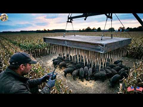 Giant Steel Corral Trap Slams Shut On Dozens Of Wild Boars
