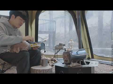 캠핑 브이로그 강아지랑 한 숨 느리게 보낸 하루 여행 텐트 화목난로 장작 소리 ASMR