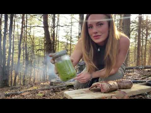 Rack of Lamb cooked by fire in the woods ASMR cooking solo