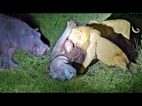 Hippo s Desperate Attempt to Save Friend From Lions