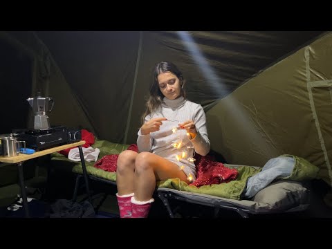 Solo Camping in the Rain Young Girl Camping Alone by the