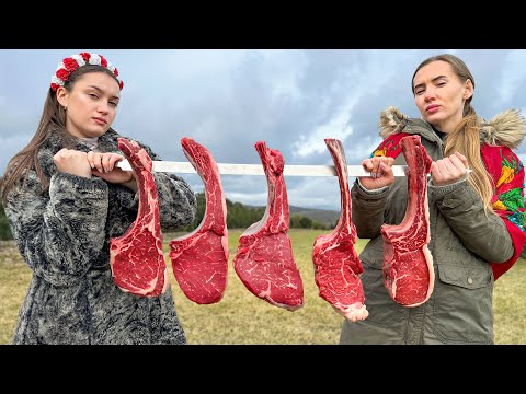 Medium Rare Beef Steak Cooked on Coals Enjoying nature and
