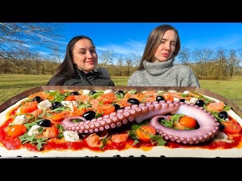 Pizza with Octopus Tentacles and Salmon Fillet Seafood