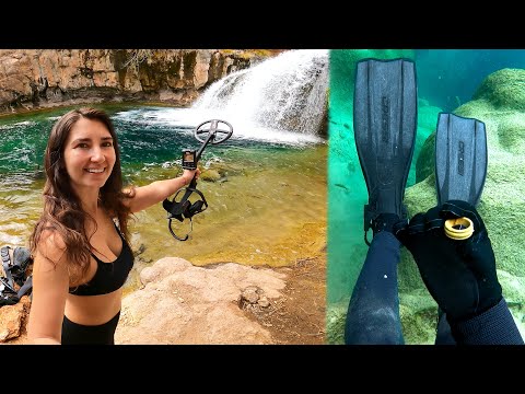 Metal Detecting Hidden Treasure Under a Desert Waterfall